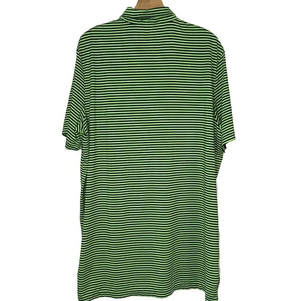 Ralph Lauren RLX Polo Shirt Mens XL Green Blue Stripe Golf Performance Top